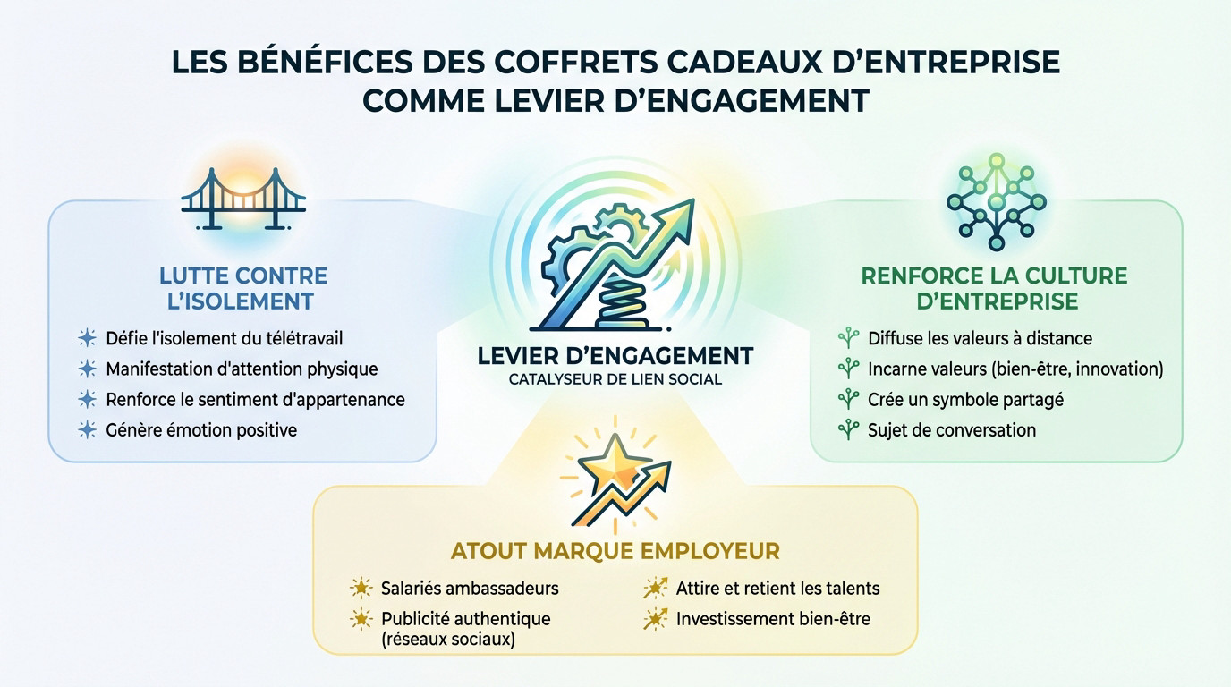 Employée heureuse recevant une box cadeau télétravail favorisant l'engagement collaborateur