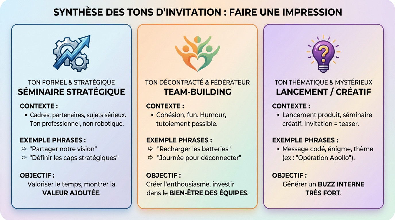 Synthèse des tons d'invitation pour un séminaire d'entreprise réussi