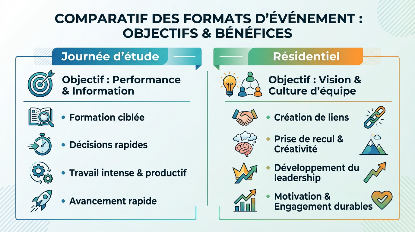 Tableau comparatif des objectifs entre séminaire résidentiel et journée d'étude