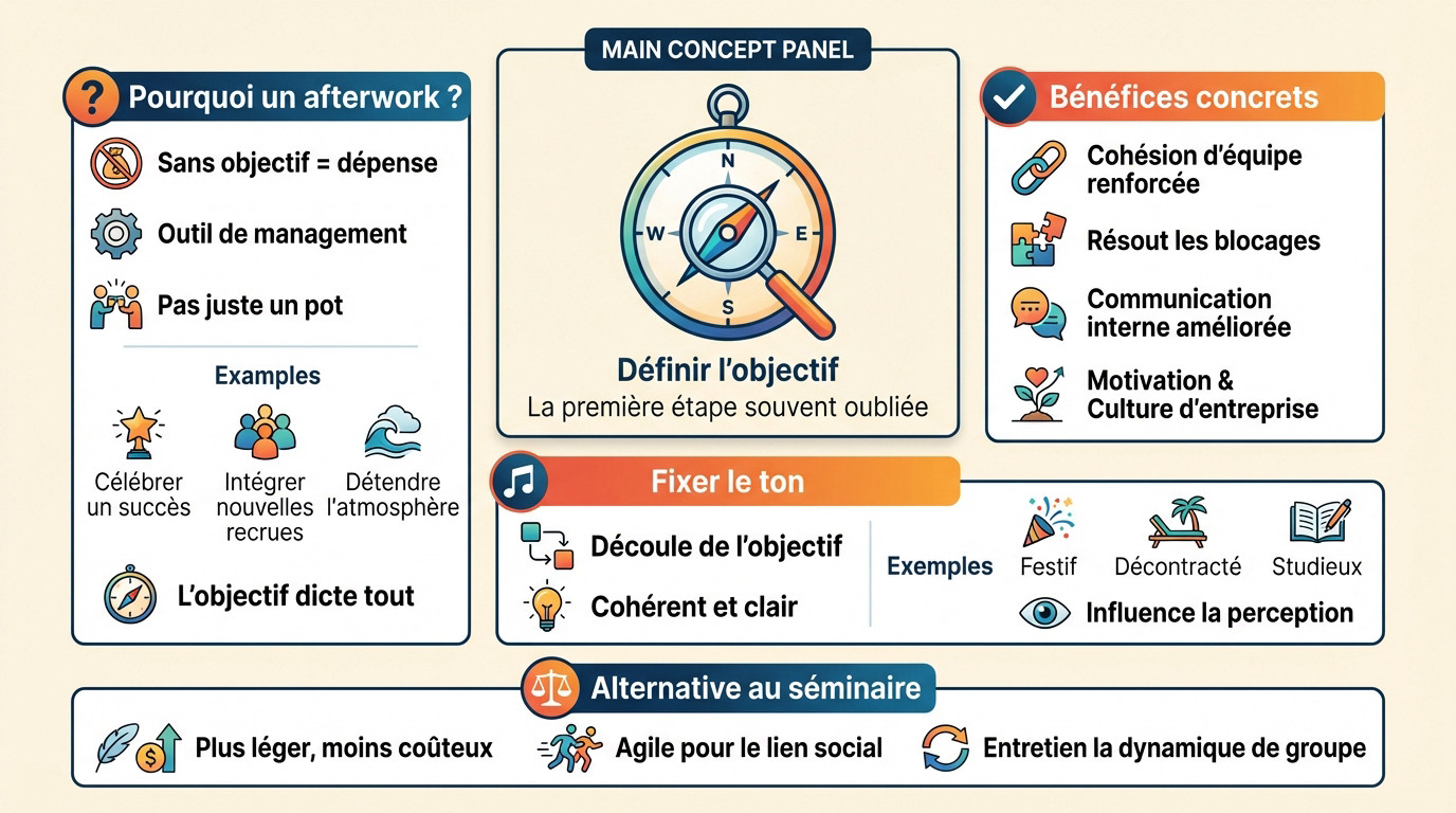 Groupe de collègues discutant joyeusement lors d'un afterwork bien organisé à Paris