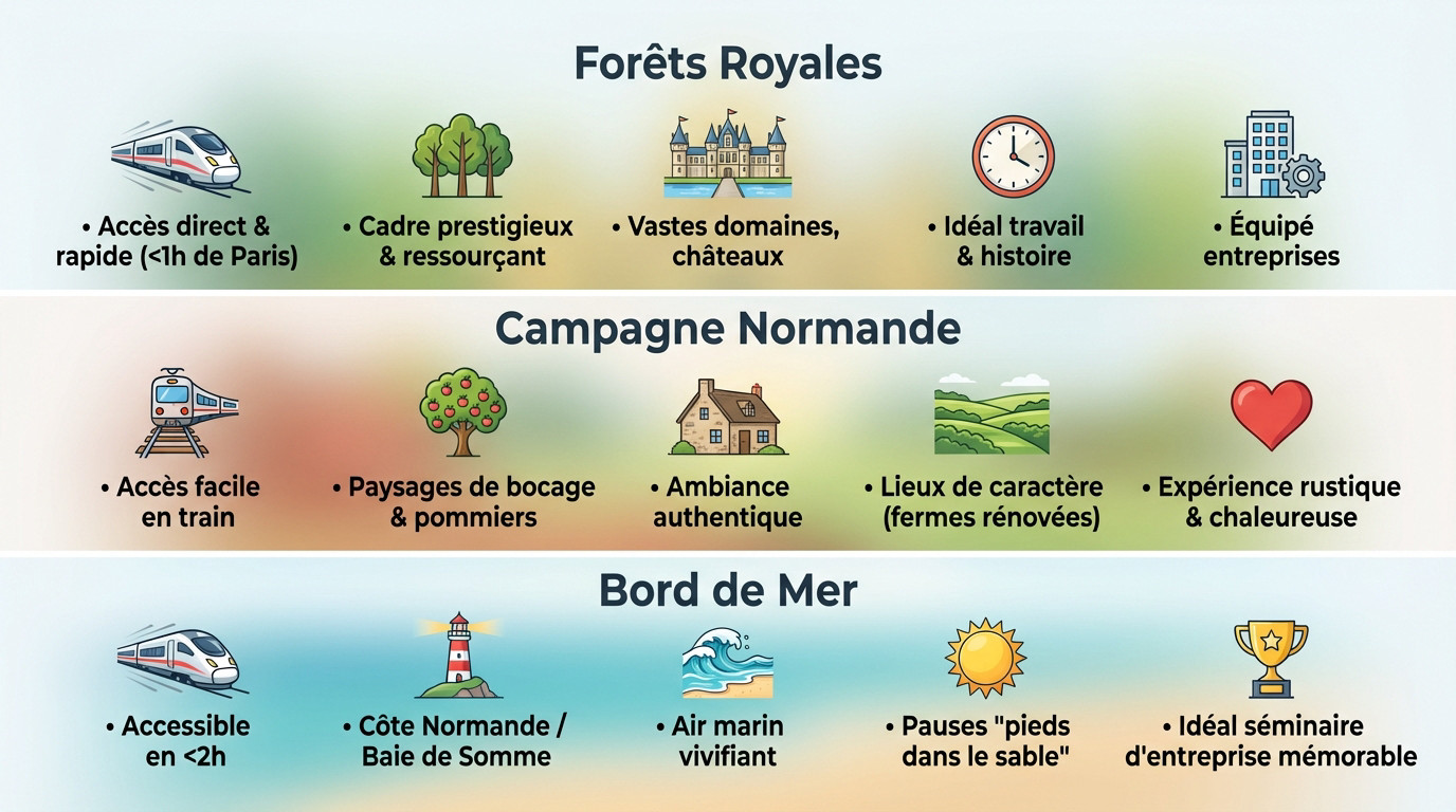 Paysage verdoyant accessible en train pour un séminaire nature proche de Paris