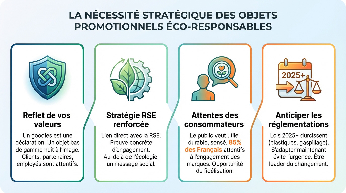 Goodies entreprise écologique et objets promotionnels durables sur une table