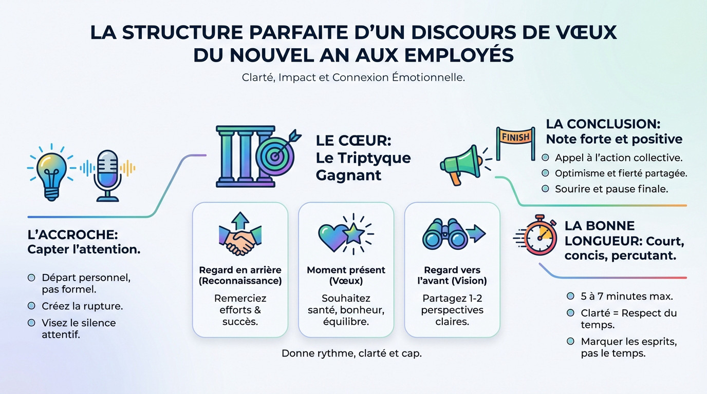 Schéma de la structure idéale d'un discours de vœux de fin d'année pour directeur